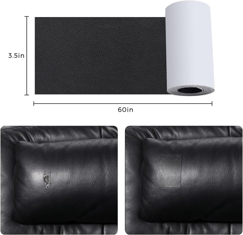 JDLUGH Sofa Leather Repair Patch Tape Self Adhesive Couch, Car Seat, Office Chair, Leather Furniture, Vinyl Repair Patch Kit for Furniture(3.5x60 Inch, Black2.0) - Image 2